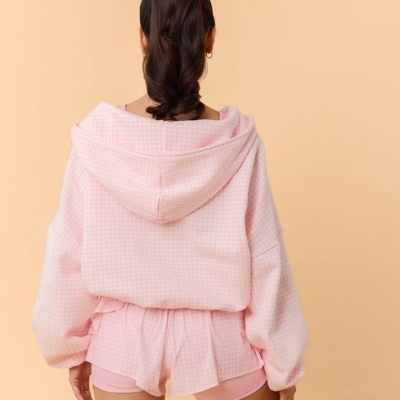 Target Blogilates Marshmallow Full Zip Hooded Sweatshirt Pink Gingham - Picture 7 of 7